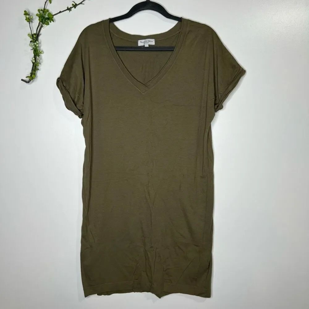 Michael Stars Cara V-Neck Tee Dress Olive Green